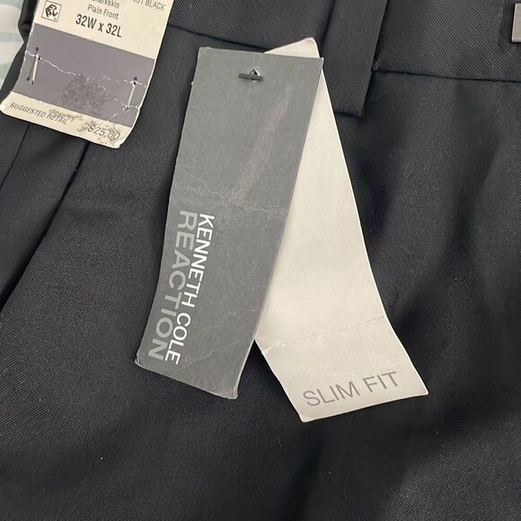 NWT Kenneth Cole Reaction Black “Sharkfin” Style Plain Front Slim Fit Pants/Slac - Picture 11 of 13